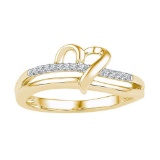 10kt Yellow Gold Womens Round Natural Diamond Heart Love Fashion Ring 1/20 Cttw