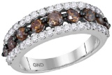 10kt White Gold Womens Round Cognac-brown Colored Diamond Band Ring 2.00 Cttw