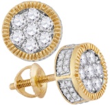 10kt Yellow Gold Womens Mens Unisex Round Diamond Cluster Milgrain Earrings 7/8 Cttw