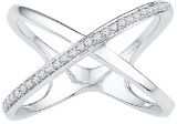 10kt White Gold Womens Round Natural Diamond Open Crossover Fashion Band Ring 1/6 Cttw