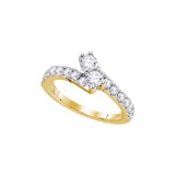 14kt Yellow Gold Womens Round Diamond 2-stone Hearts Together Bridal Wedding Engagement Ring 3/4 Ctt