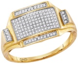 10kt Yellow Gold Mens Round Pave-set Diamond Rectangle Cluster Ring 1/4 Cttw