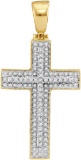 10kt Yellow Gold Mens Round Diamond Christian Cross Raised Charm Pendant 1/3 Cttw