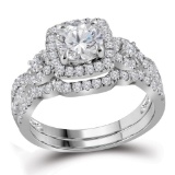 10kt Yellow Gold Womens Round Natural Diamond Halo Bridal Wedding Engagement Ring Band Set 1 & 3/4 C