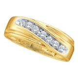 14k Yellow Gold Round Channel-set Natural Diamond 8-13 Mens Curved 2-tone Wedding Band 1/4 Cttw