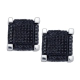 10kt White Gold Womens Round Black Colored Diamond 3D Square Cube Cluster Earrings 1-1/8 Cttw