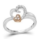 10kt Two-tone Gold Womens Round Natural Diamond Heart Love Fashion Ring 1/6 Cttw