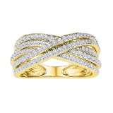 10kt Yellow Gold Womens Round Diamond Crossover Five Row Band Ring 5/8 Cttw