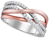 10kt White Gold Rose-tone Womens Round Diamond Crossover Band Ring 1/3 Cttw