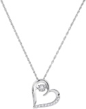 10kt White Gold Womens Moving Twinkle Round Natural Diamond Heart Love Fashion Pendant 1/8 Cttw