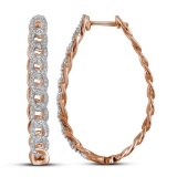 10kt Rose Gold Womens Round Natural Diamond Hoop Fashion Earrings 1/2 Cttw