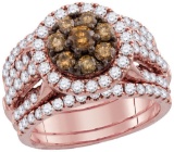 14kt Rose Gold Womens Round Brown Diamond 3-Piece Bridal Wedding Engagement Ring Band Set 4.00 Cttw