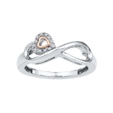 10kt White Gold Womens Round Diamond Rose-tone Heart Infinity Ring 1/20 Cttw