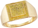 10kt Yellow Gold Mens Round Yellow Colored Diamond Square Cluster Ring 1/4 Cttw