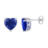 10kt White Gold Womens Lab-Created Blue Sapphire Heart Stud Earrings 7.00 Cttw