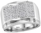 10kt White Gold Mens Round Diamond Arched Concave Square Cluster Ring 1/2 Cttw