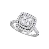 14kt White Gold Womens Round Diamond Square Double Halo Cluster Ring 1.00 Cttw