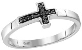 Sterling Silver Womens Round Black Colored Diamond Christian Cross Fashion Band Ring 1/20 Cttw