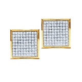 14kt Yellow Gold Womens Round Pave-set Diamond Square Cluster Earrings 7/8 Cttw