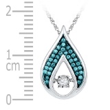 10kt White Gold Womens Round Natural Diamond Teardrop Moving Pendant 1/5 Cttw