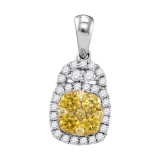 14kt White Gold Womens Round Yellow Natural Diamond Cluster Fashion Pendant 3/4 Cttw