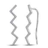 10kt White Gold Womens Round Natural Diamond Zig Zag Climber Fashion Earrings 1/6 Cttw