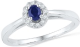 10kt White Gold Womens Oval Lab-Created Blue Sapphire Solitaire Diamond Fashion Ring 1/3 Cttw
