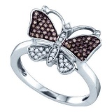 10KT White Gold 0.22CTW COGNAC DIAMOND LADIES BUTTERFLY RING