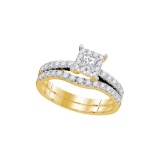 14K Yellow Gold Natural Princess Diamond Womens Bridal Wedding Engagement Ring Band Set 7/8 Cttw