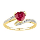 10kt Yellow Gold Womens Heart Lab-Created Ruby Solitaire Diamond-accent Ring 1.00 Cttw - Size 9