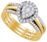 14k Yellow Gold Womens Natural Amour Round Diamond Bridal Wedding Engagement Ring Band Set 1/2 Cttw