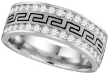 14kt White Gold Mens Round Natural Diamond Grecco Band Wedding Anniversary Ring 1/4 Cttw