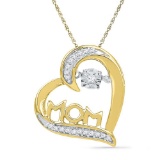 10kt Yellow Gold Womens Round Natural Diamond Mom Mother Heart Love Fashion Pendant 1/10 Cttw