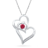 10kt White Gold Womens Round Lab-Created Ruby Heart Love Fashion Pendant 1/3 Cttw