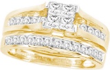 Bridal 14K Yellow Gold Princess Genuine Diamond Engagement Wedding Ring Set 5 CT