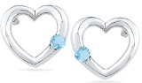10kt White Gold Womens Round Lab-Created Blue Topaz Heart Love Fashion Earrings 1/8 Cttw