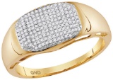 10kt Yellow Gold Mens Round Pave-set Diamond Oval Cluster Ring 1/4 Cttw