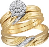 10k Yellow Gold Natural Diamond His & Hers Matching Trio Wedding Engagement Bridal Ring Set 1/4 Ctw