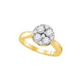 14kt Yellow Gold Womens Round Diamond Cluster Bridal Wedding Engagement Ring 1.00 Cttw