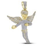10kt Yellow Gold Mens Round Natural Diamond Angel Wings Charm Pendant 2 & 1/6 Cttw