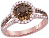 14kt Rose Gold Womens Round Brown Diamond Solitaire Halo Bridal Wedding Engagement Ring 1.00 Cttw