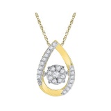 10kt Yellow Gold Womens Round Diamond Teardrop Frame Moving Twinkle Cluster Pendant 1/6 Cttw