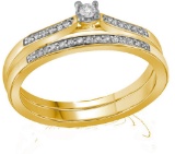 10kt Yellow Gold Womens Round Diamond Bridal Wedding Engagement Ring Band Set 1/8 Cttw