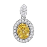 Womens 14K White Gold Canary Enhanced Real Diamond Cluster Charm Pendant 1 CT