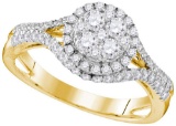 10kt Yellow Gold Womens Round Diamond Cluster Bridal Wedding Engagement Ring 1.00 Cttw
