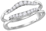 14kt White Gold Womens Round Natural Diamond Ring Guard Wrap Solitaire Enhancer 1/3 Cttw