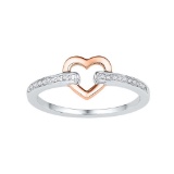 10kt White Gold Womens Round Natural Diamond Heart Love Fashion Ring 1/12 Cttw