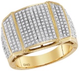 10kt Yellow Gold Mens Round Natural Diamond Arched Cluster Fashion Ring 3/4 Cttw