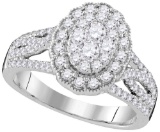 10kt White Gold Womens Round Diamond Oval Halo Cluster Bridal Wedding Engagement Ring 1.00 Cttw