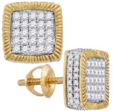 10kt Yellow Gold Womens Round Diamond Square Rope Frame Earrings 7/8 Cttw
